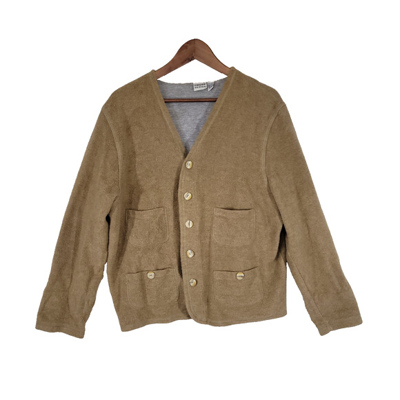 Vintage Chicos Sweater Womens Sz Large Beige Button Up Long Sleeve Grandma Warm - Picture 1 of 15